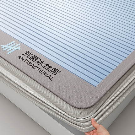 2025新款抗菌凉席可折叠空调席条纹三明治冰丝席防滑床笠款 抗菌冰凉席-凉茶蓝（床笠）