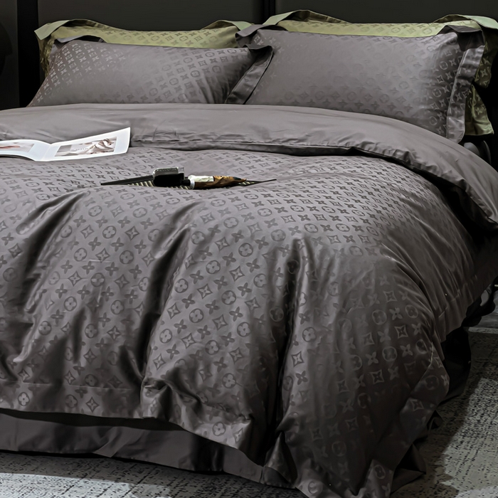 91家纺网 家纺一手货源 找家纺 金昱纺 2025新款50双股100支长绒棉贡缎提花高定四件套 LV-高级灰