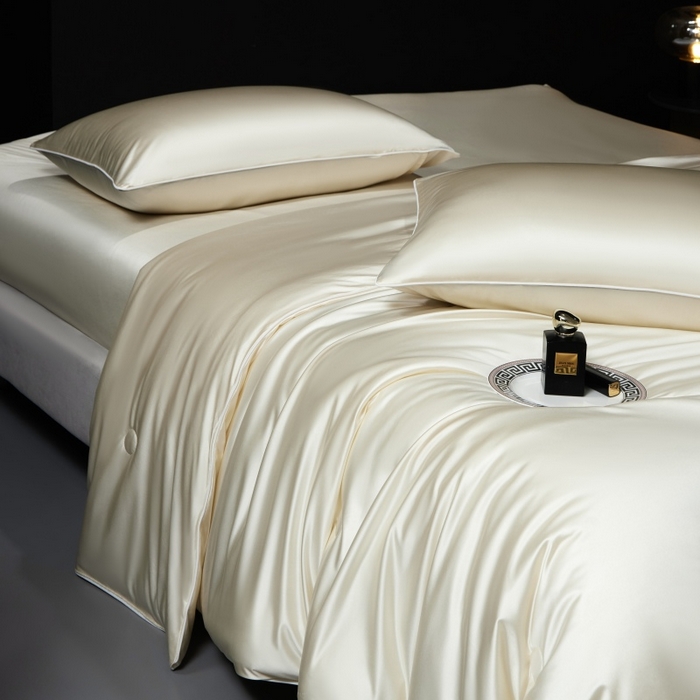 91家纺网 家纺一手货源 找家纺 优悦生活馆 2025新款凉感冰丝纯色夏被四件套-盛夏 盛夏-芝士白