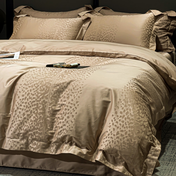 91家纺网 家纺一手货源 找家纺 金昱纺 2025新款50双股100支长绒棉贡缎提花高定四件套 欧瑞格-奶茶色