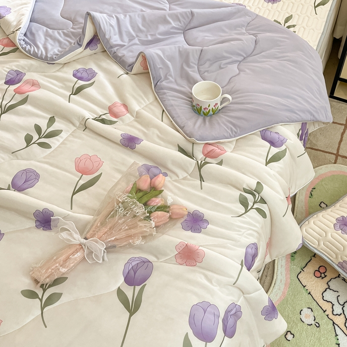 91家纺网 家纺一手货源 找家纺 维洋家纺 2025（专版花型）A类凉感丝夏被 凉感夏凉被双面加倍透气（四周踩棉） 郁金香