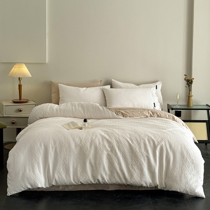 卡巴伦家纺 2025全棉A类空气层三层纱提花四件套 莉莎-白