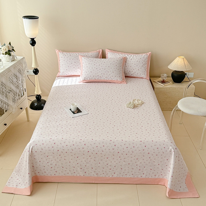 91家纺网 家纺一手货源 找家纺 蓝邻家纺 2025新款100%新疆原棉粗布小清新拼角工艺款系列单床单 花遇