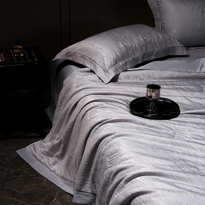 91家纺网 家纺一手货源 找家纺 丽卡家纺 2025新款翡丽天丝提花夏被四件套 石纹-深灰