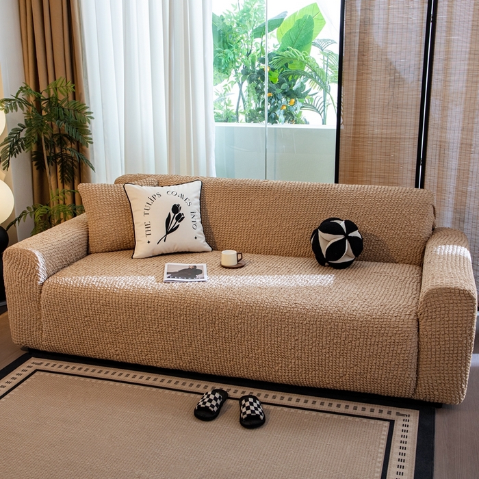 91家纺网 家纺一手货源 找家纺 沐沐家纺2026新款奶油云纱沙发套 奶油云纱-浅咖