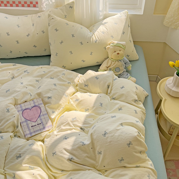91家纺网 家纺一手货源 找家纺 暖芯优选 2025新款加厚云感棉双层纱四件套小碎花被套床单床笠款学生三件套新款直播热款 相思-蓝