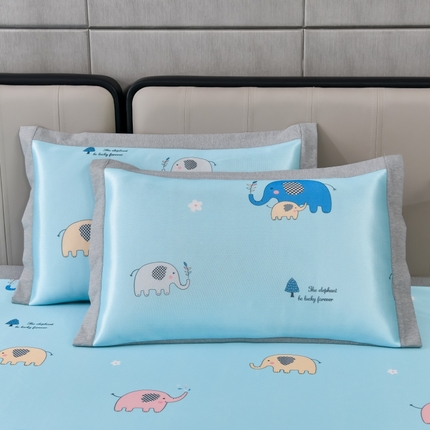 小牛席业 2025新款碳光凉感印花冰丝凉枕套系列凉枕套夏天枕套冰丝枕套竹枕套藤枕套冰藤枕套 可爱小象