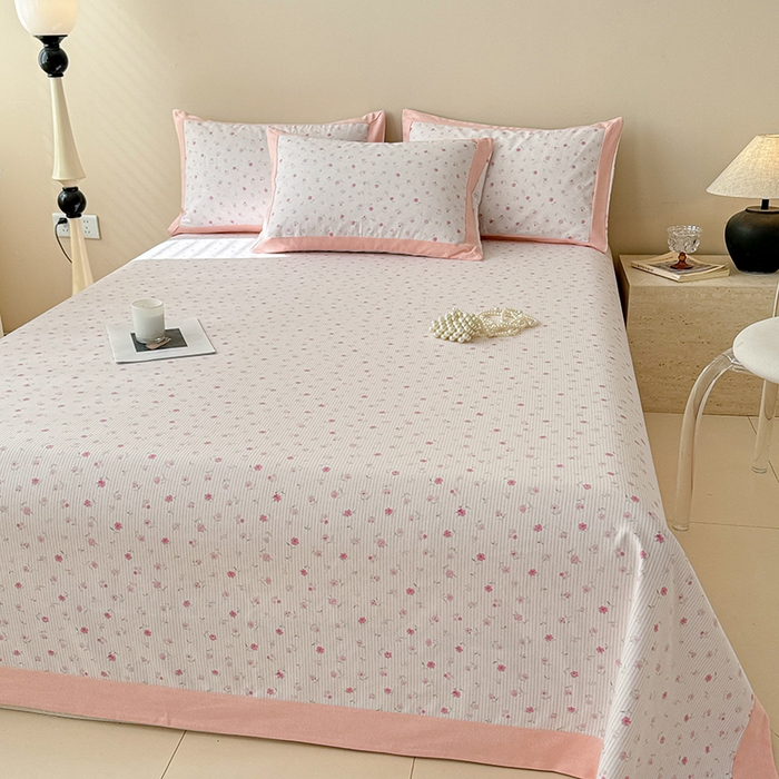 91家纺网 家纺一手货源 找家纺 蓝邻家纺 2025新款100%新疆原棉粗布小清新拼角工艺款系列单床单 花遇