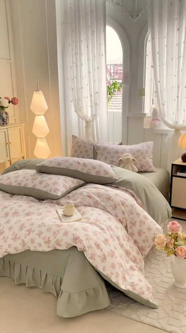 91家纺网 家纺一手货源 找家纺 仟网汇 2025新款针织双层纱床盖四件套 蔷薇之恋