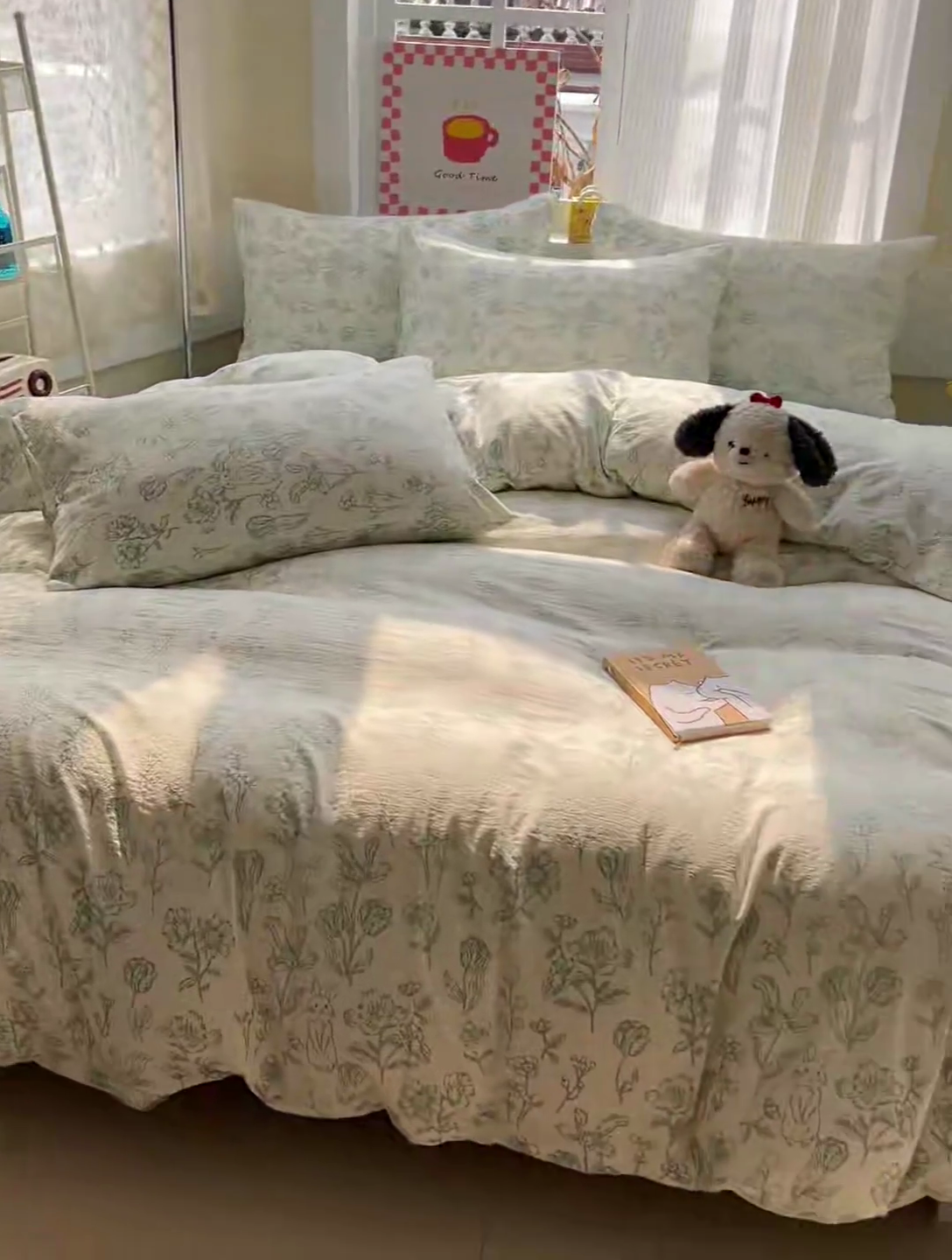 91家纺网 家纺一手货源 找家纺 暖芯优选 2025新款加厚云感棉双层纱四件套小碎花被套床单床笠款学生三件套新款直播热款 海像森林