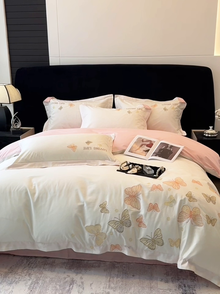 91家纺网 家纺一手货源 找家纺 （总）懒猫2025新款高精密40支13374全棉喷气绣花四件套  【带礼盒】