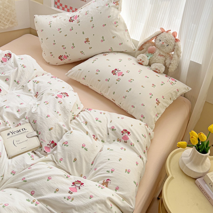 91家纺网 家纺一手货源 找家纺 暖芯优选 2025新款加厚云感棉双层纱四件套小碎花被套床单床笠款学生三件套新款直播热款 蜜糖之恋