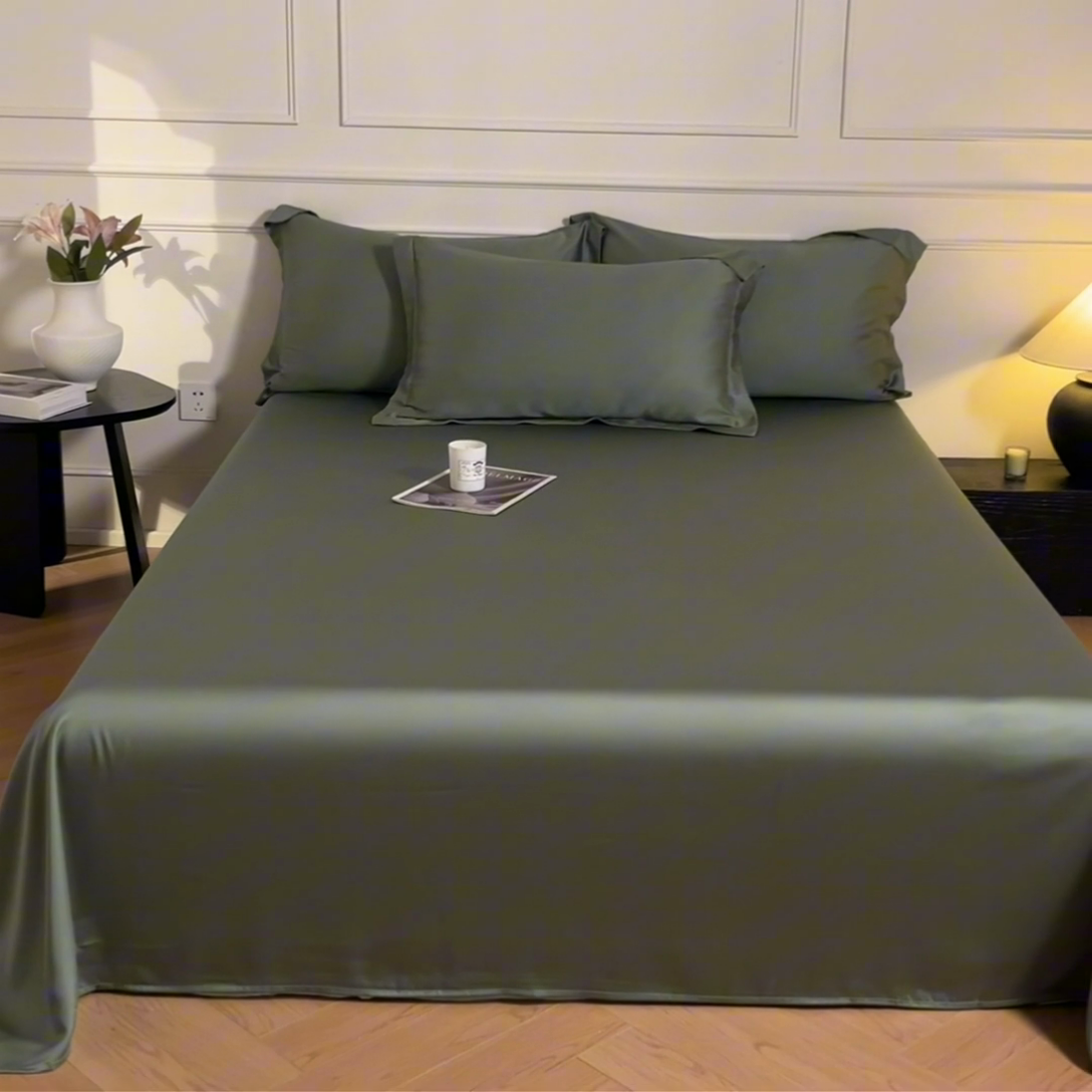 91家纺网 家纺一手货源 找家纺 涵宸 2025新款天丝-天丝棉-纯色单床单-场景1 床单-赛琳绿
