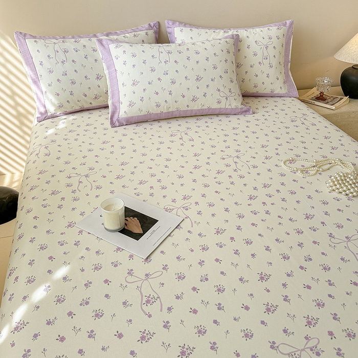 91家纺网 家纺一手货源 找家纺 蓝邻家纺 2025新款100%新疆原棉粗布小清新拼角工艺款系列单床单 紫茉