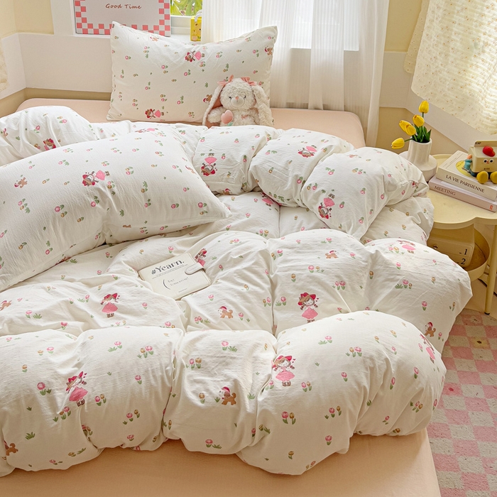 91家纺网 家纺一手货源 找家纺 暖芯优选 2025新款加厚云感棉双层纱四件套小碎花被套床单床笠款学生三件套新款直播热款 蜜糖之恋