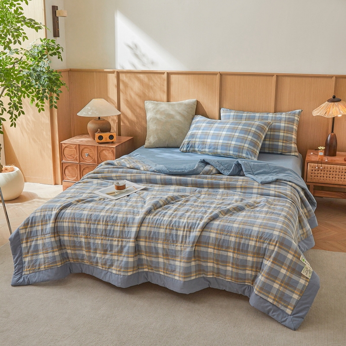 91家纺网 家纺一手货源 找家纺 鑫佰利 2025新款A类水洗棉新疆棉花夏被子被芯 简兮-蓝