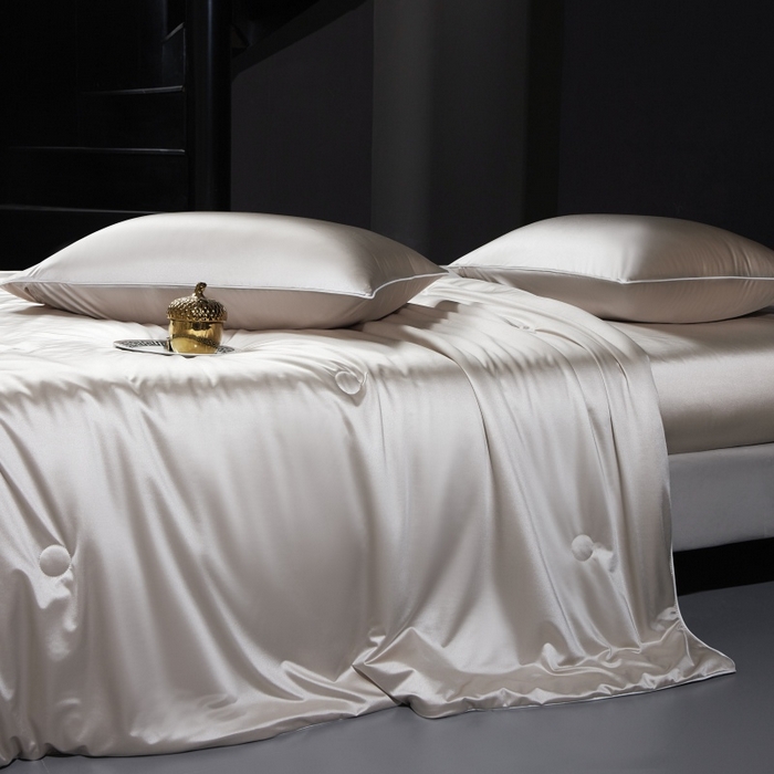 91家纺网 家纺一手货源 找家纺 优悦生活馆 2025新款凉感冰丝纯色夏被四件套-盛夏 盛夏-香槟色