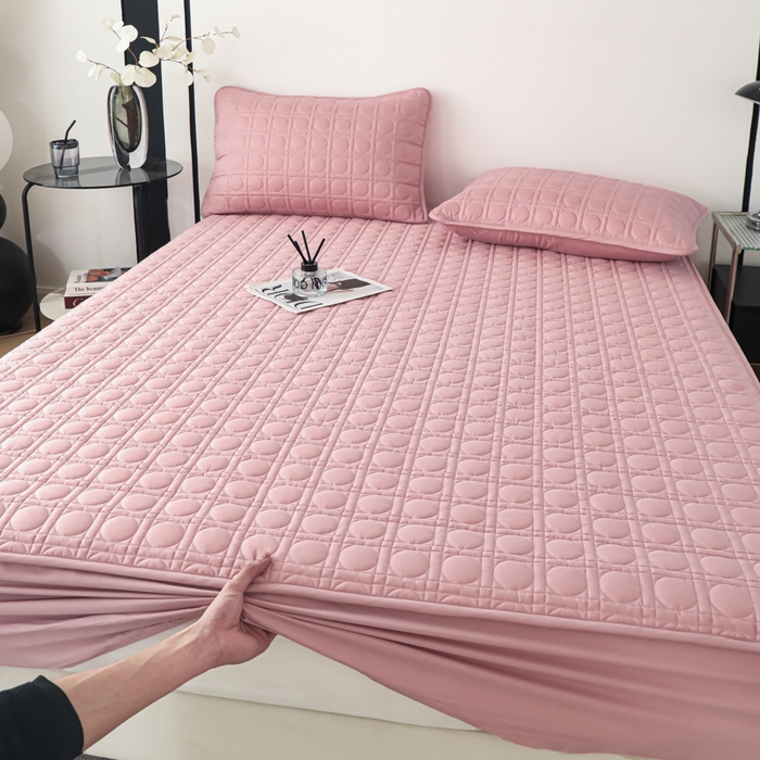 91家纺网 家纺一手货源 找家纺 沐纯家居 2025新款全棉纯棉夹棉单床笠 床笠单件-初见系列 豆沙粉