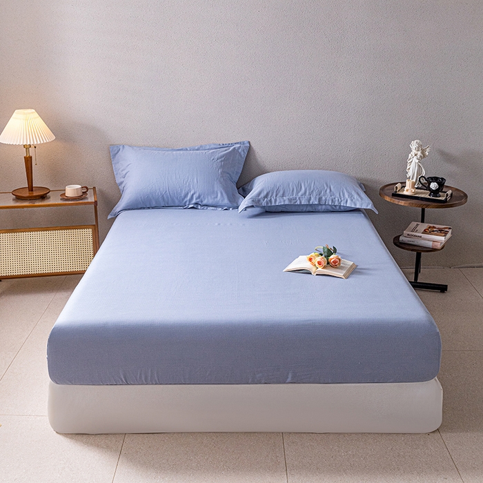 91家纺网 家纺一手货源 找家纺 锦罗绣 2025新款A类全棉双层纱单床笠 绅士蓝