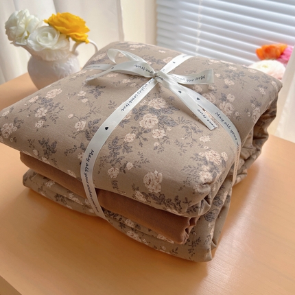 桃喜 2025新款春夏全棉双层纱碎花系列四件套 茶野