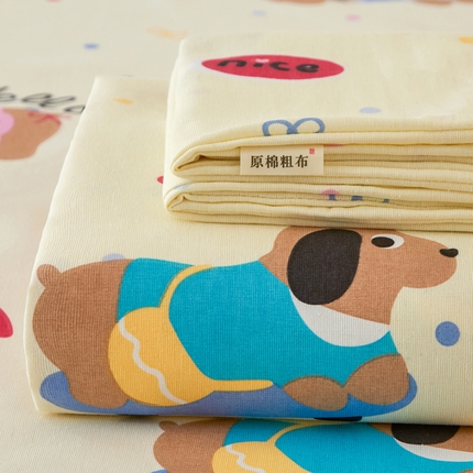 棉乐町家居 2025新款锦柔老粗布床单老粗布凉席三件套 小狗乐园