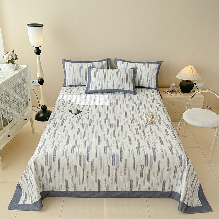 91家纺网 家纺一手货源 找家纺 蓝邻家纺 2025新款100%新疆原棉粗布小清新拼角工艺款系列单床单 辰浠-黑