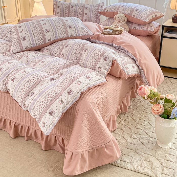 91家纺网 家纺一手货源 找家纺 仟网汇 2025新款针织双层纱床盖四件套 格林童话