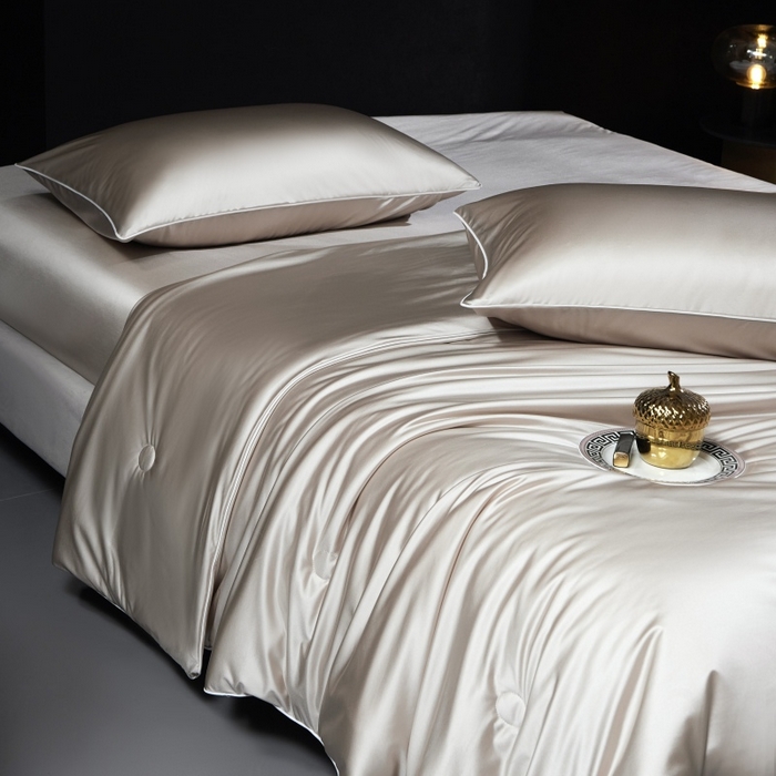 91家纺网 家纺一手货源 找家纺 优悦生活馆 2025新款凉感冰丝纯色夏被四件套-盛夏 盛夏-香槟色