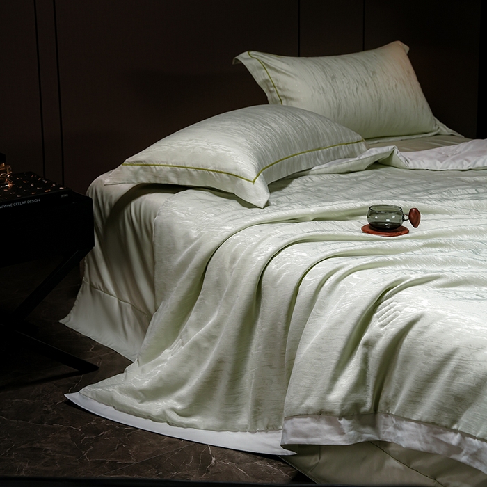 91家纺网 家纺一手货源 找家纺 丽卡家纺 2025新款翡丽天丝提花夏被四件套 石纹-绿