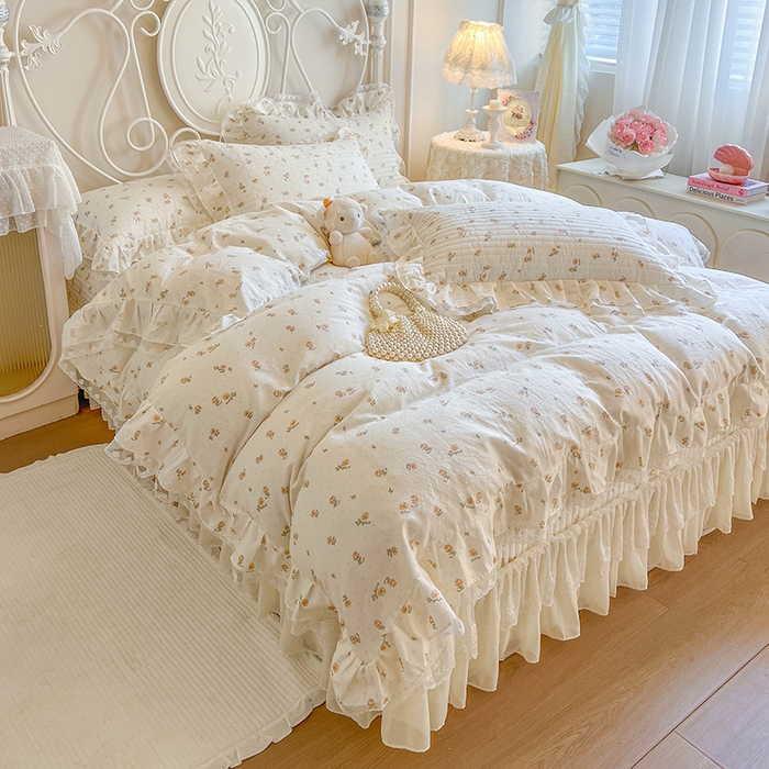 91家纺网 家纺一手货源 找家纺 麒豆豆 2025新款全棉印花双层纱床盖 秋之花