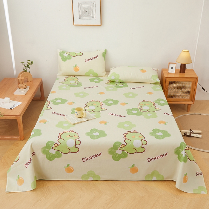 91家纺网 家纺一手货源 找家纺 棉乐町家居 2025新款锦柔老粗布床单老粗布凉席三件套 恐龙乐园