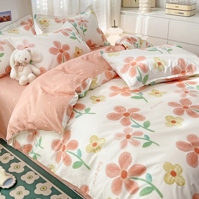 91家纺网 家纺一手货源 找家纺 金盛纺 2025新款13372全棉系列四件套 桔阳花