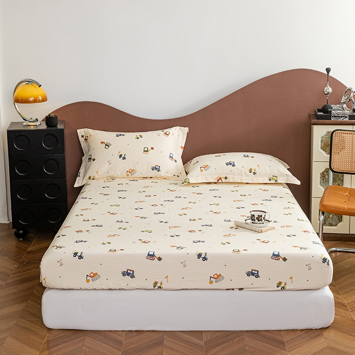 91家纺网 家纺一手货源 找家纺 锦罗绣 2025新款A类全棉双层纱单床笠 萌趣汽车