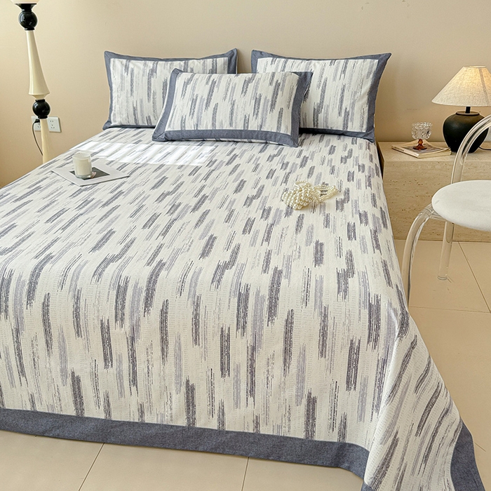 91家纺网 家纺一手货源 找家纺 蓝邻家纺 2025新款100%新疆原棉粗布小清新拼角工艺款系列单床单 辰浠-黑