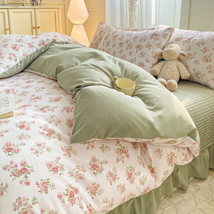 91家纺网 家纺一手货源 找家纺 仟网汇 2025新款针织双层纱床盖四件套 蔷薇之恋