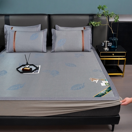 91家纺网 家纺一手货源 找家纺 （总）小牛席业 2025新款加厚款-叶语冰藤席系列（床笠款）凉席藤席冰藤席冰丝席竹席草席空调席乳胶席豆豆席