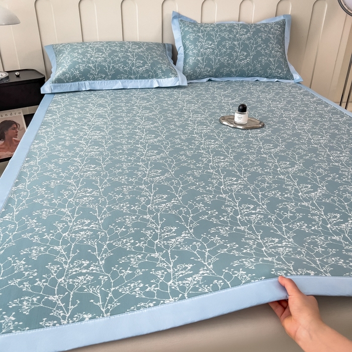 91家纺网 家纺一手货源 找家纺 卡初家居（原微来） 2025夏季凉感提花席 一叶枝枝-幽蓝