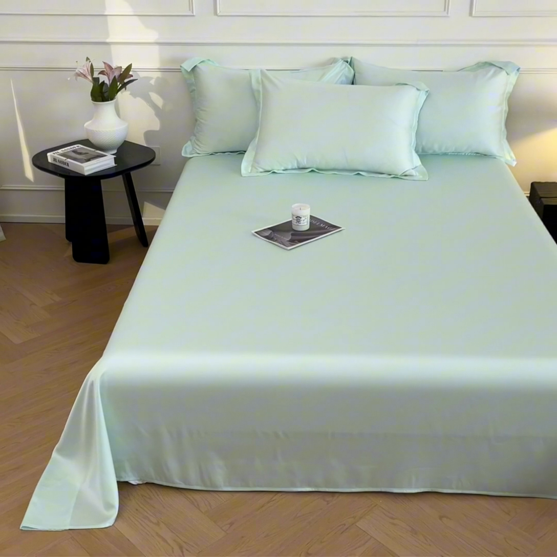 91家纺网 家纺一手货源 找家纺 涵宸 2025新款天丝-天丝棉-纯色单床单-场景1 床单-空绿
