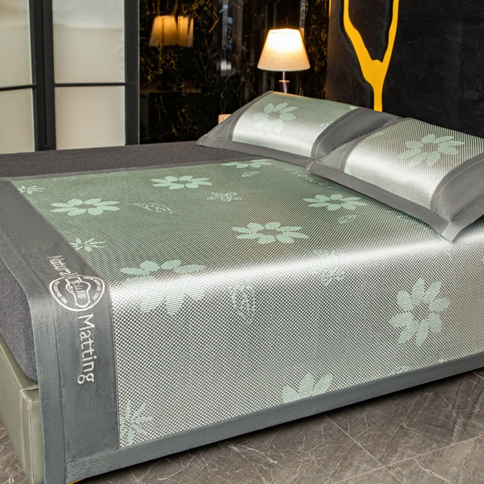 91家纺网 家纺一手货源 找家纺 卡罗兰 2025新款凉席冰丝席提花冰藤席雪山藤向阳花系列 向阳花-绿色