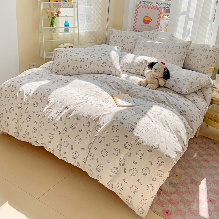 91家纺网 家纺一手货源 找家纺 暖芯优选 2025新款加厚云感棉双层纱四件套小碎花被套床单床笠款学生三件套新款直播热款 猫咪恋人