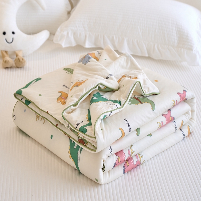 91家纺网 家纺一手货源 找家纺 维洋家纺 2025升级21%大豆新款A类牛奶丝针织夏被（四周踩棉）软糯凉感夏被空调被 小恐龙