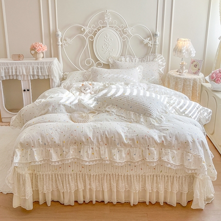 麒豆豆 2025新款全棉印花双层纱床盖四件套 彩虹糖