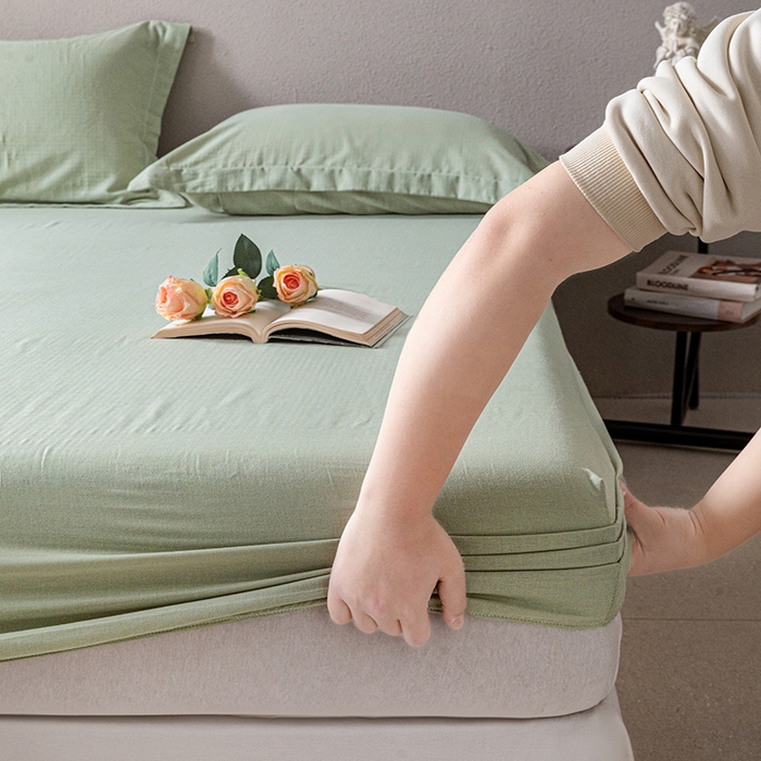 91家纺网 家纺一手货源 找家纺 锦罗绣 2025新款A类全棉双层纱单床笠 绿色