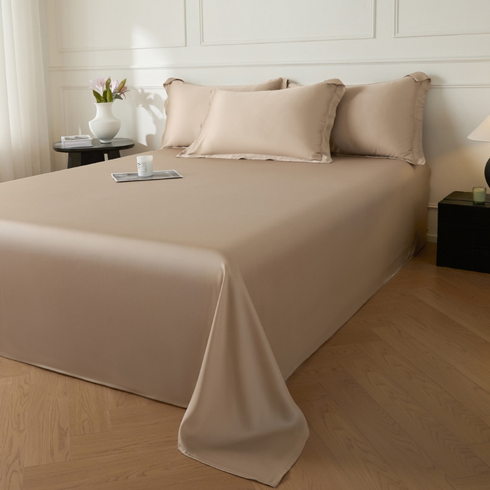 91家纺网 家纺一手货源 找家纺 涵宸 2025新款天丝-天丝棉-纯色单床单-场景1 床单-奶茶杏