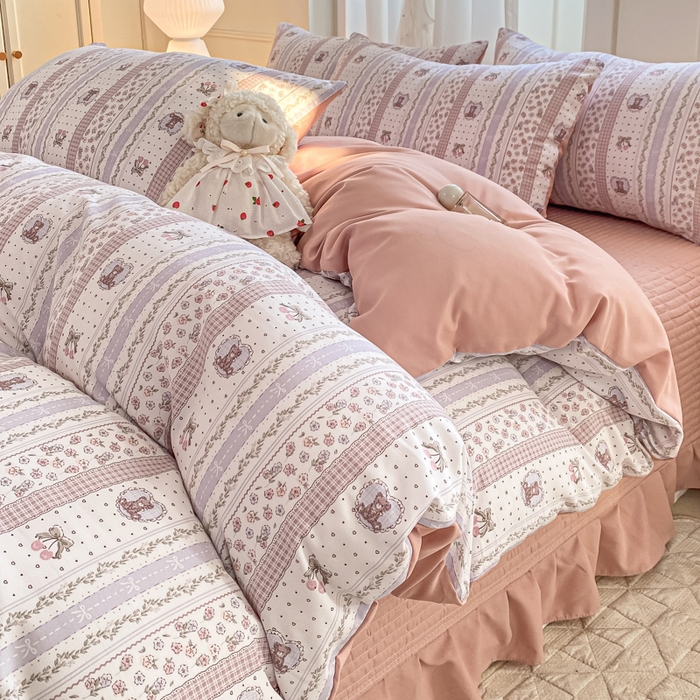 91家纺网 家纺一手货源 找家纺 仟网汇 2025新款针织双层纱床盖四件套 格林童话