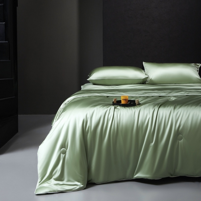 91家纺网 家纺一手货源 找家纺 优悦生活馆 2025新款凉感冰丝纯色夏被四件套-盛夏 盛夏-清水绿