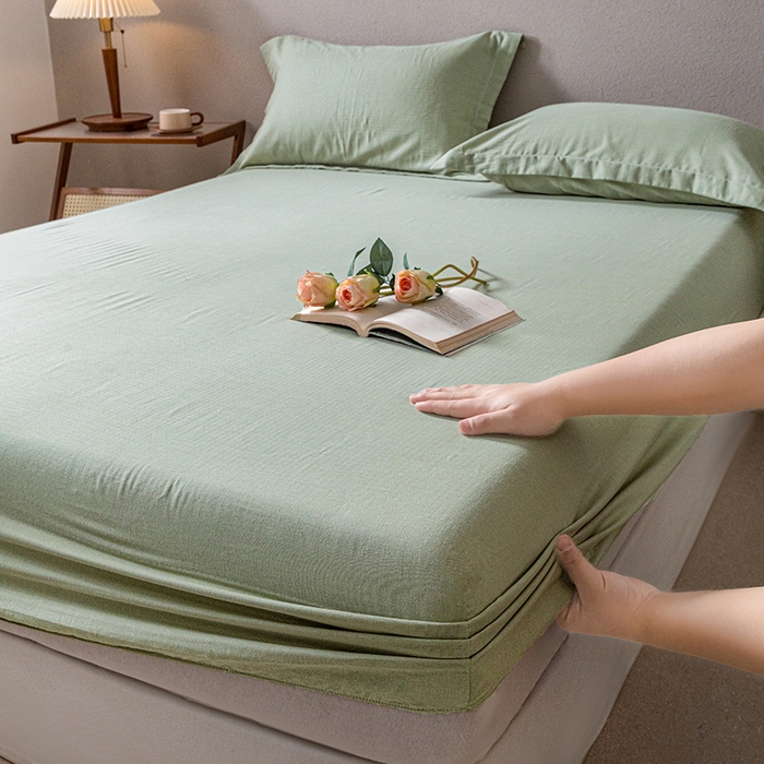 91家纺网 家纺一手货源 找家纺 锦罗绣 2025新款A类全棉双层纱单床笠 绿色