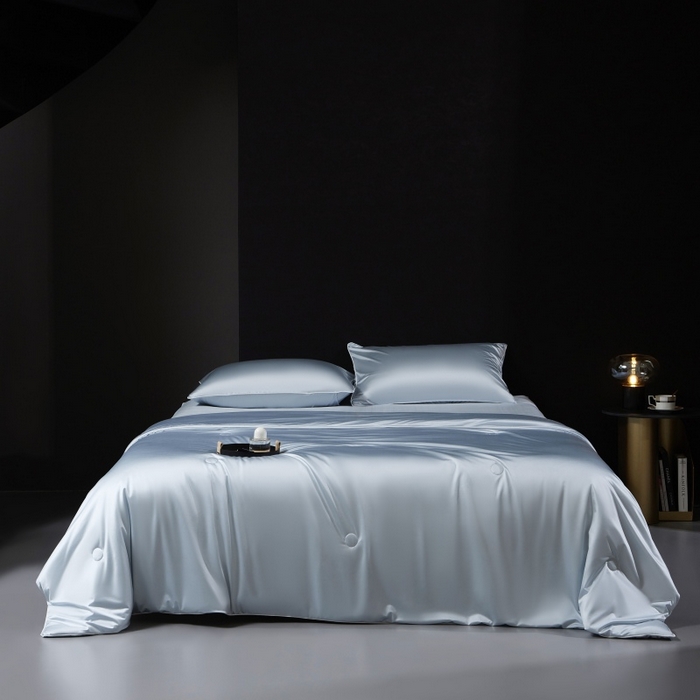 91家纺网 家纺一手货源 找家纺 优悦生活馆 2025新款凉感冰丝纯色夏被四件套-盛夏 盛夏-冰川蓝