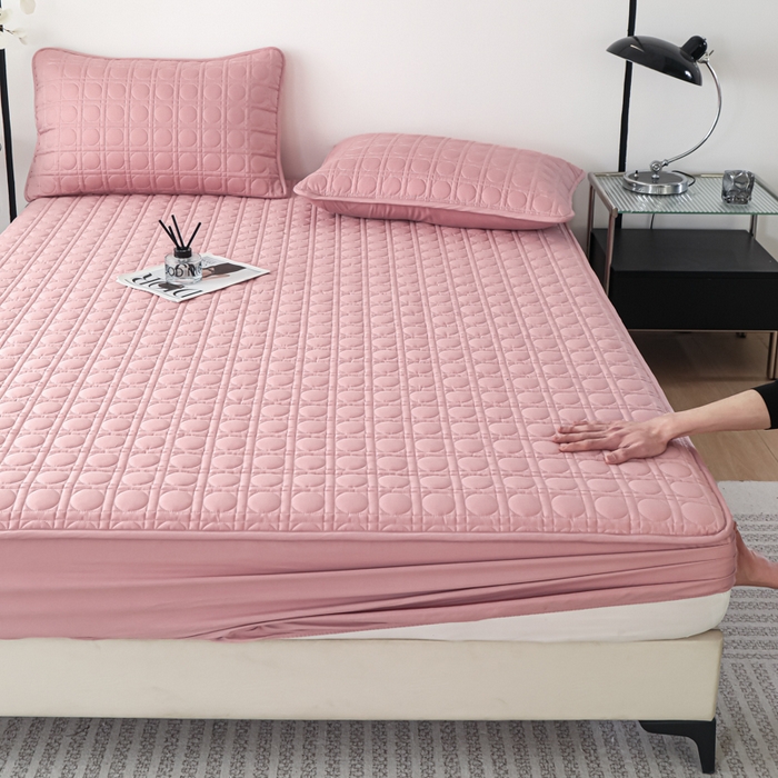 91家纺网 家纺一手货源 找家纺 沐纯家居 2025新款全棉纯棉夹棉单床笠 床笠单件-初见系列 豆沙粉