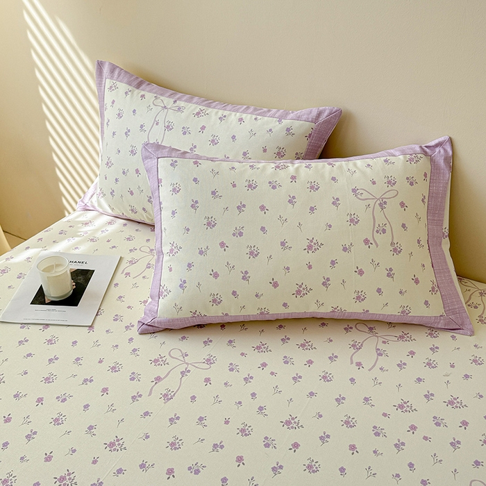 91家纺网 家纺一手货源 找家纺 蓝邻家纺 2025新款100%新疆原棉粗布小清新拼角工艺款系列单床单 紫茉